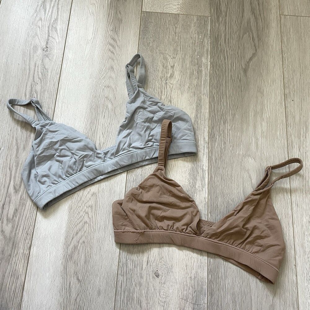 Skims Fitted Bralette fits everybody triangle set Tan Blue small stretch comfy